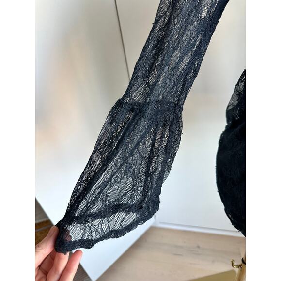 Lace Bohemian Lace Top Size Large whimsy Goth Large Dark Blue - Picture 8 of 10